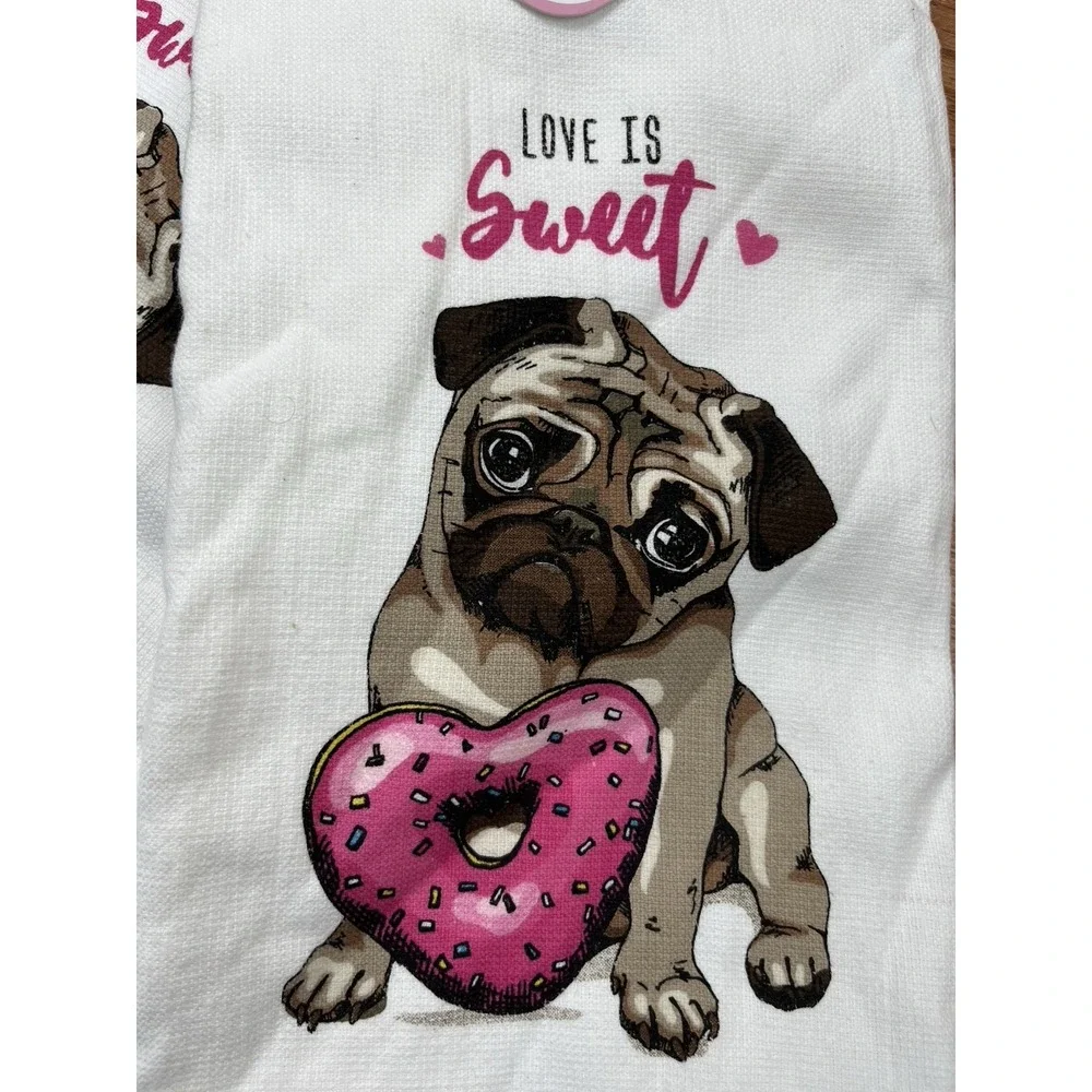 Valentine's Day PUG Dog Set of 2 Kitchen‎ Dish Towels 18